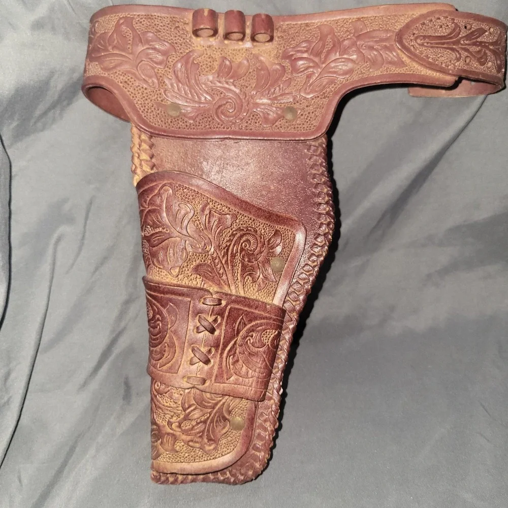 Vintage Western Cowboy Brown Toy Cap Gun Holster Belt